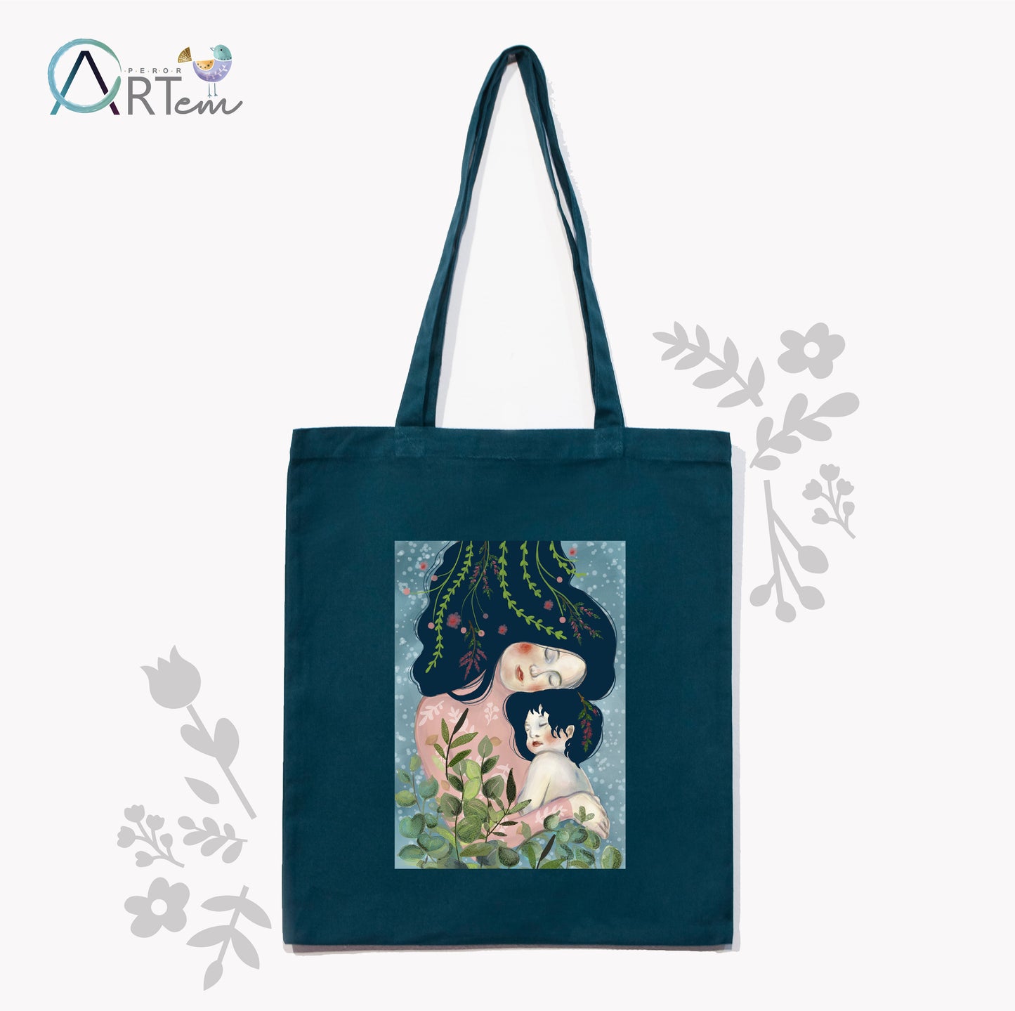 Édesanyja gyerekével szatyor