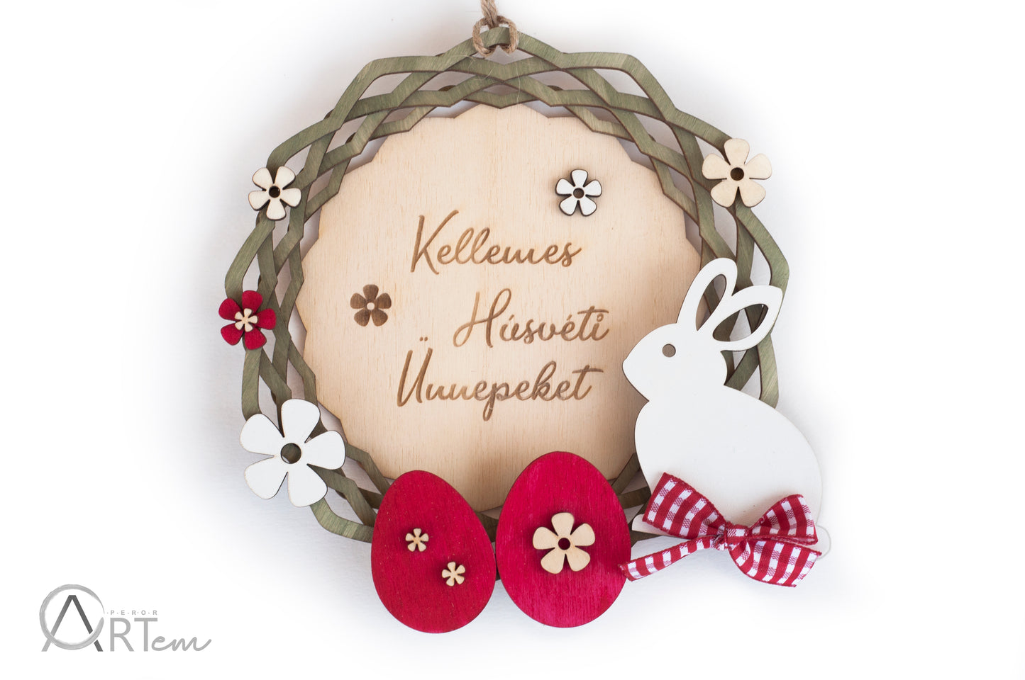 Húsvéti ajtódísz fehér nyuszival