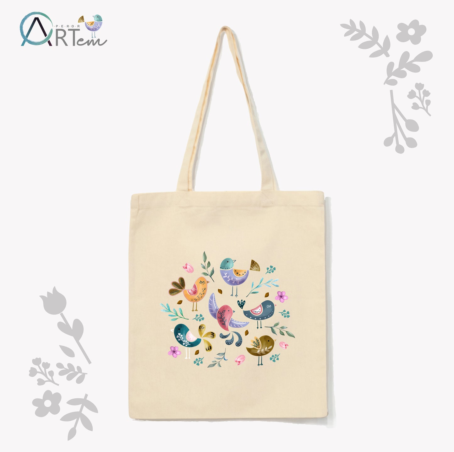 Madárkás szatyor natúr alapon