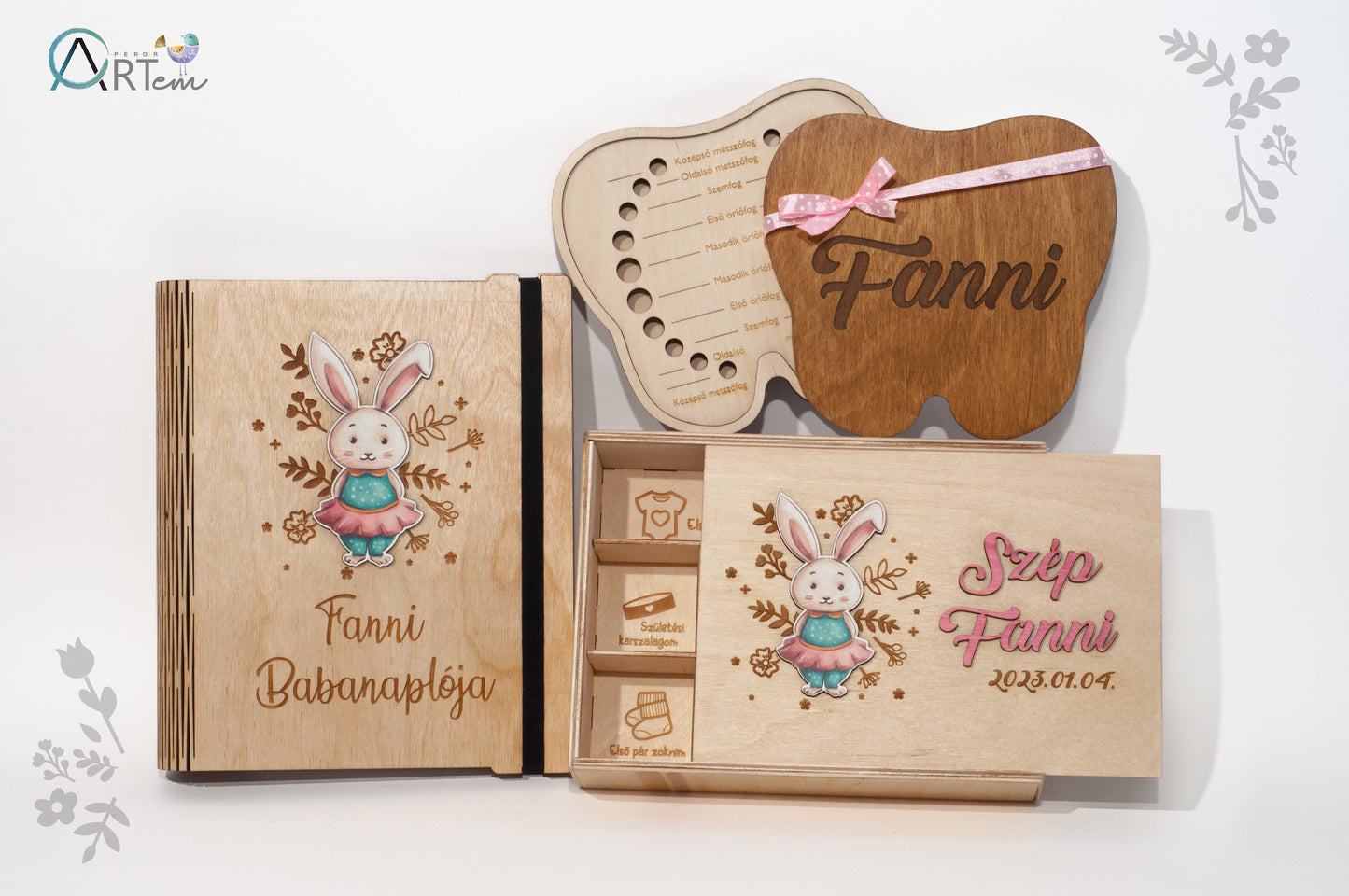 nyuszis díszítésű szett