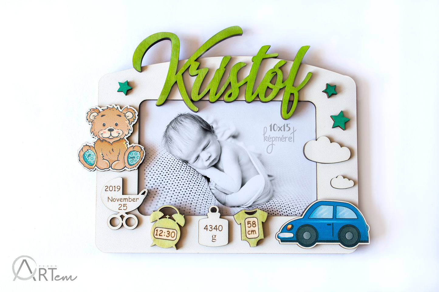 Babaképkeret macival és autóval