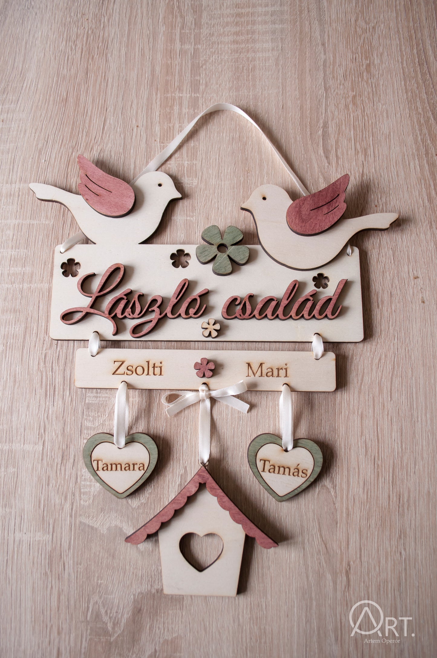 Madárkás családi ajtódísz