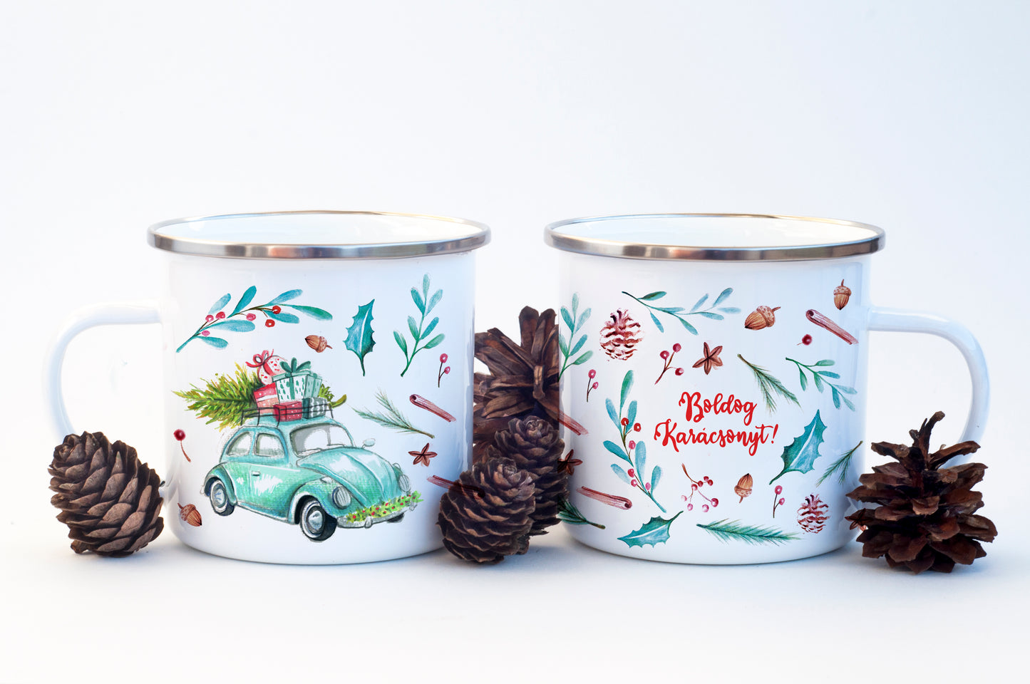 Ünnepi bögre zöld bogár autóval