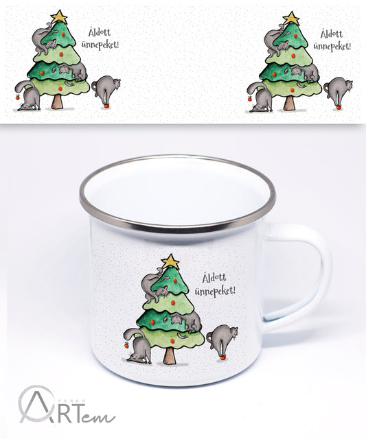 Karácsonyfás cicás bögre