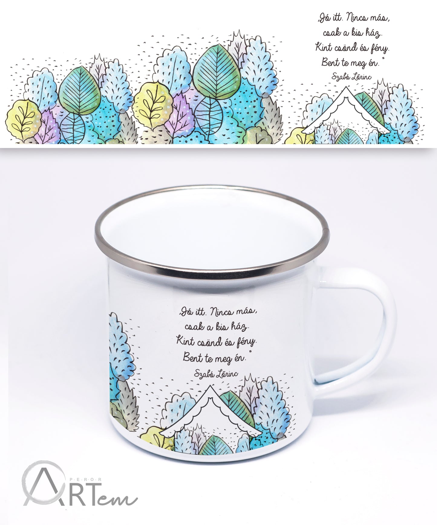 Tájas bögre felirattal