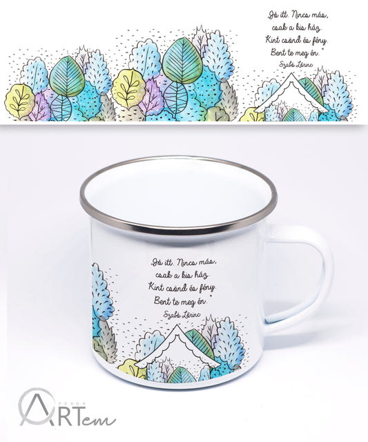 Tájas bögre felirattal