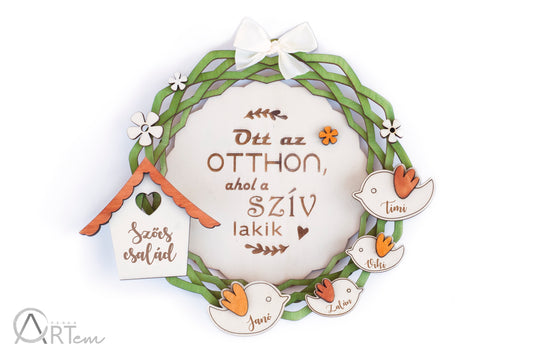 Madárkás fészek családi ajtódísz