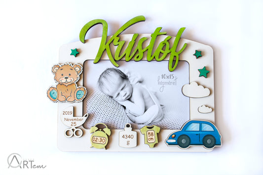 Babaképkeret macival és autóval